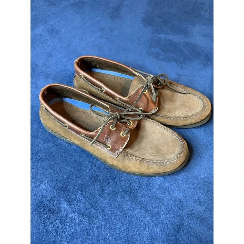 Mens Sperry Authentic Original 2-Eye Boat Shoes Brown Leather 13W Top Sider