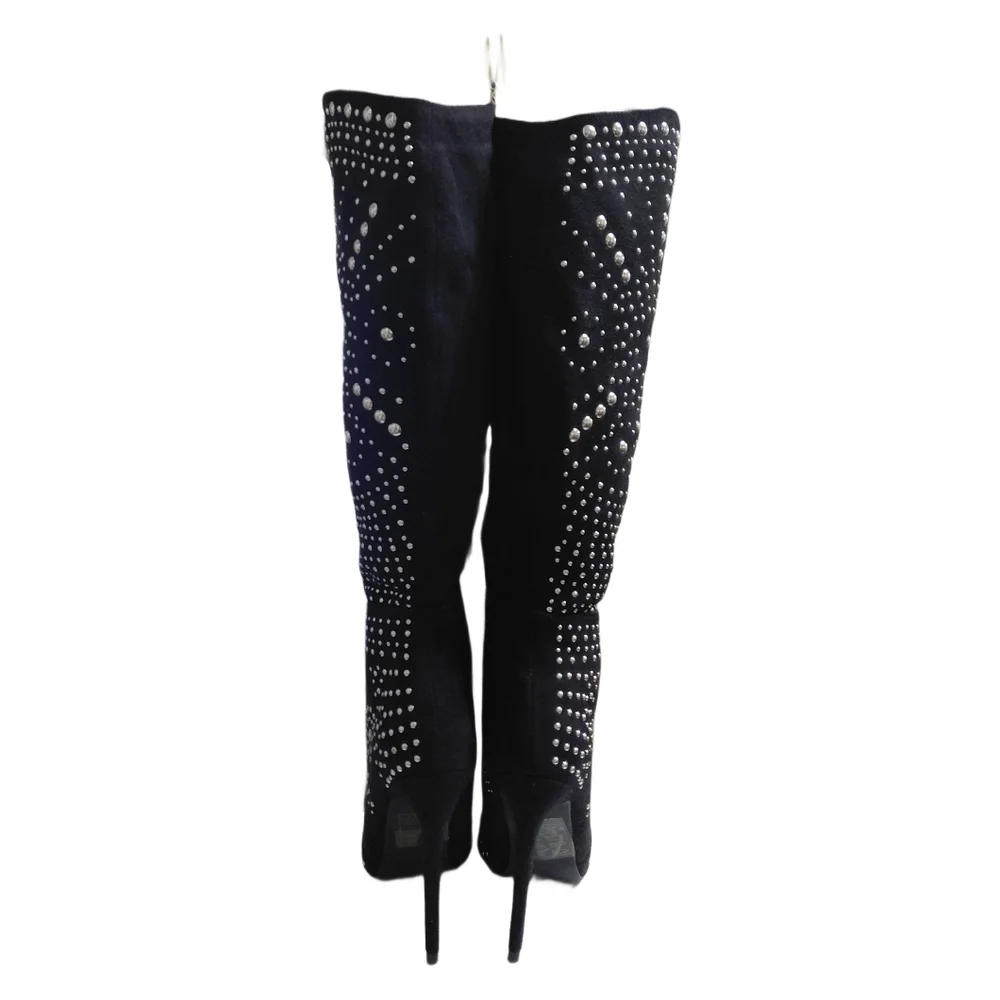 Scene Black Studded Knee-High Stiletto Boots Size 7