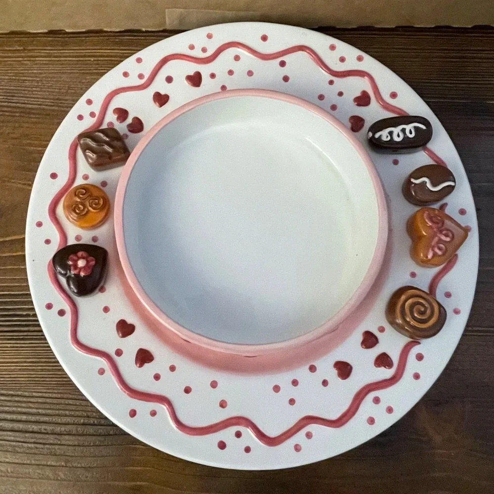 Vintage Valentines Ganz Porcelain Hearts Love Cake and Chocolates Jewelry Box