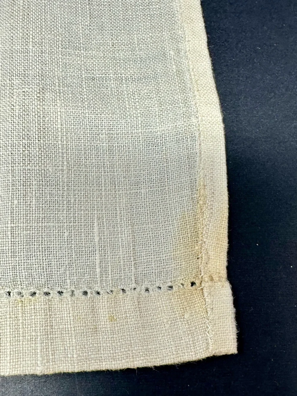 Vintage Linen Beige Hand Blue Embroidered Napkins A4