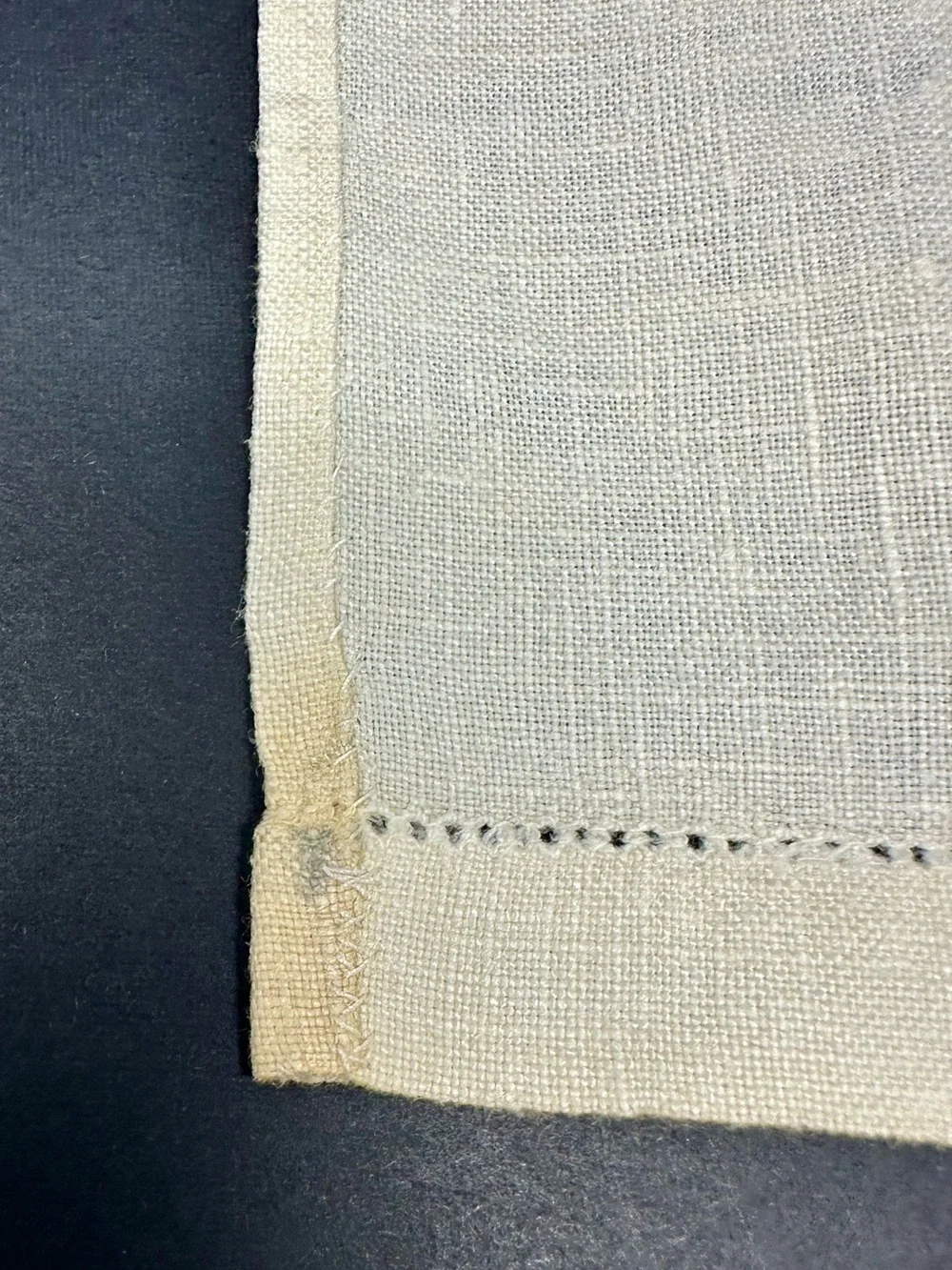 Vintage Linen Beige Hand Blue Embroidered Napkins A4