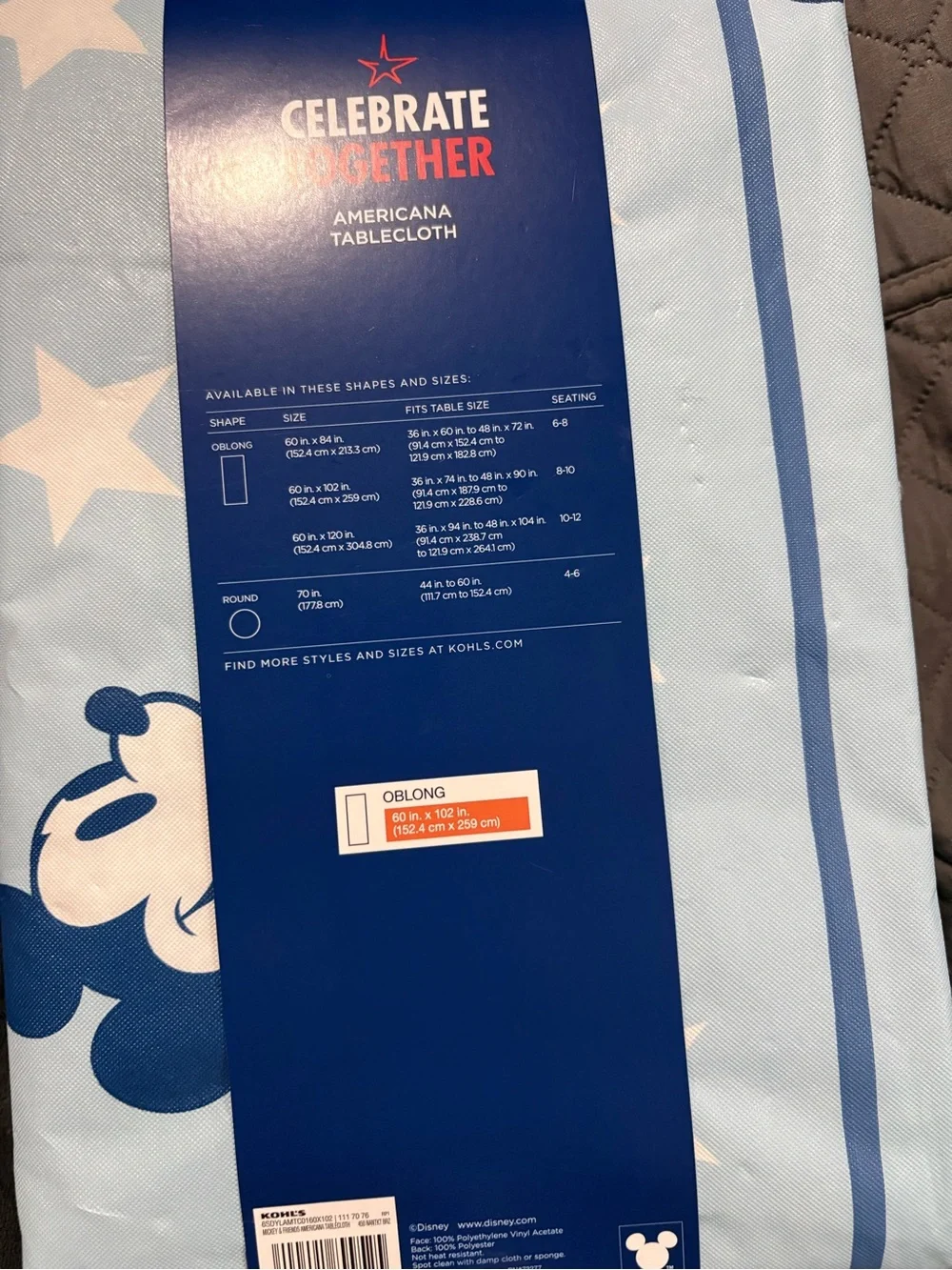 Disney Light Blue and White Mickey Stars Tablecloth