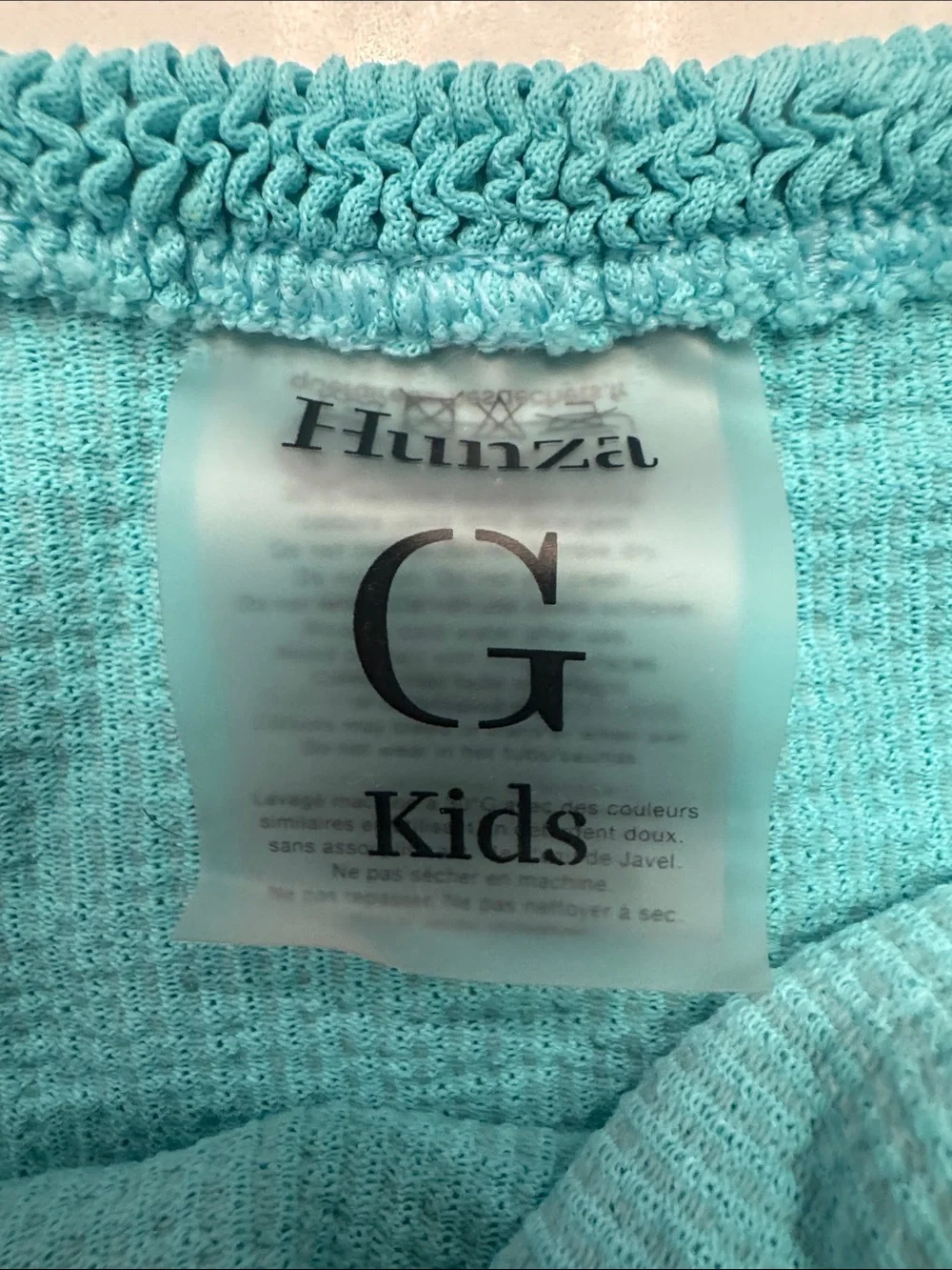 Hunza G Kids — the Lyra / Duo Lyra two-piece in Bubblegum Pink + Aqua Blue