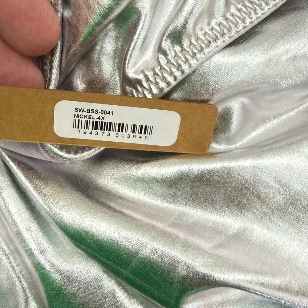 SKIMS Metallic Swim Romper Women's 4X Nickel Silver Racerback Bodysuit