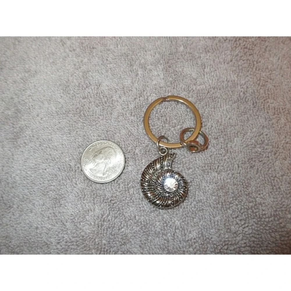 Ammonite Keychain Handmade Mollusc Animal Fossil Keyring in Pewter