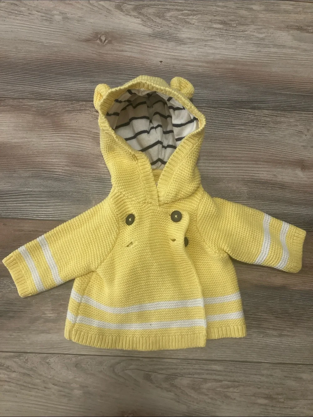Baby Gap 3-6 months Yellow Eared Hooded Button Sweater