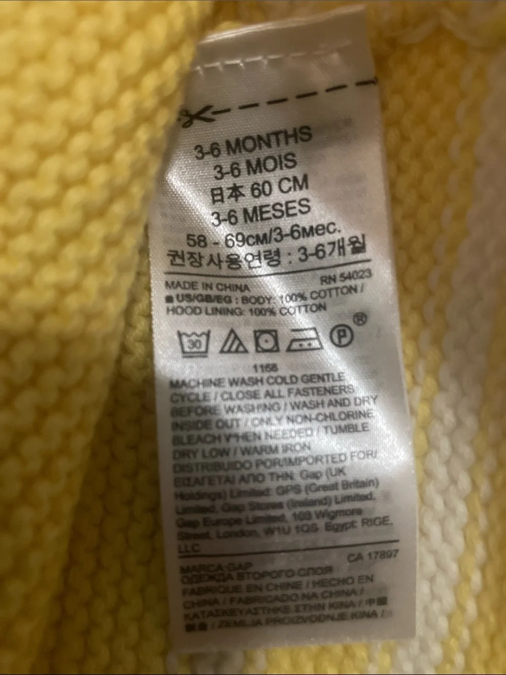 Baby Gap 3-6 months Yellow Eared Hooded Button Sweater