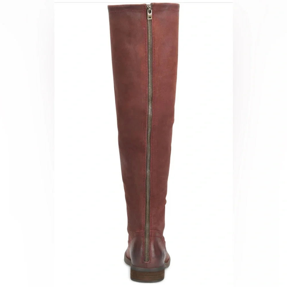 NEW Born Borman Dark Red Brick Distressed Leather Knee High Boots