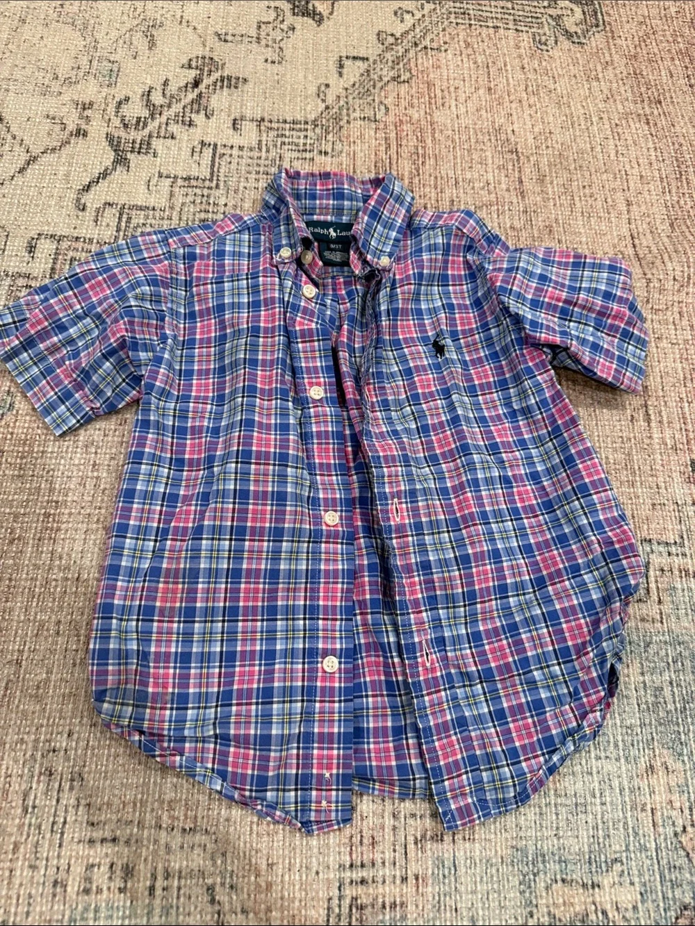 Ralph Lauren Boys Pink & Blue Plaid Short-Sleeve Button-Down Shirt