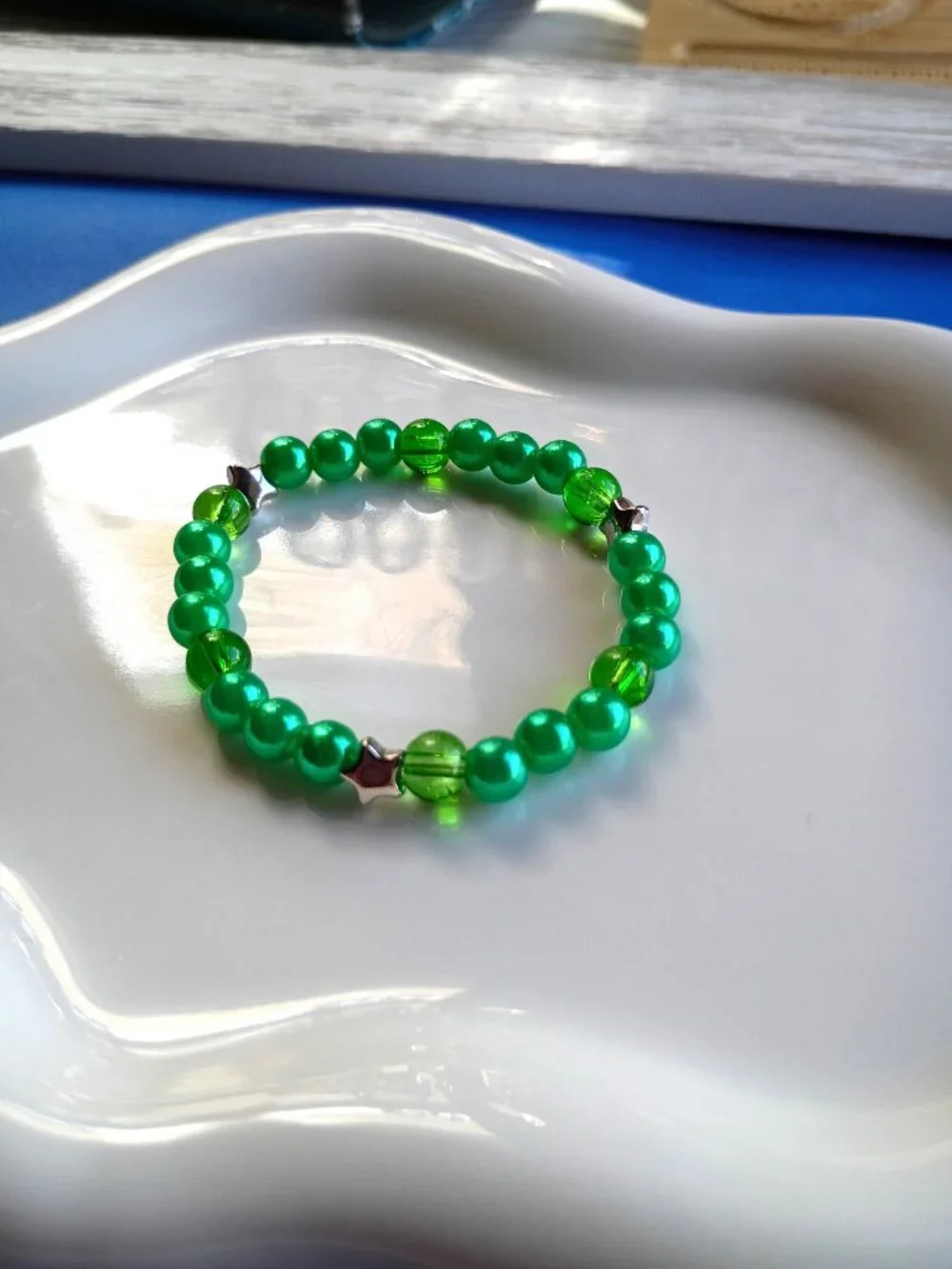 Green & Lime 3-Piece Kids Bracelet Stack, Handmade Beaded Bracelets, 5 inches