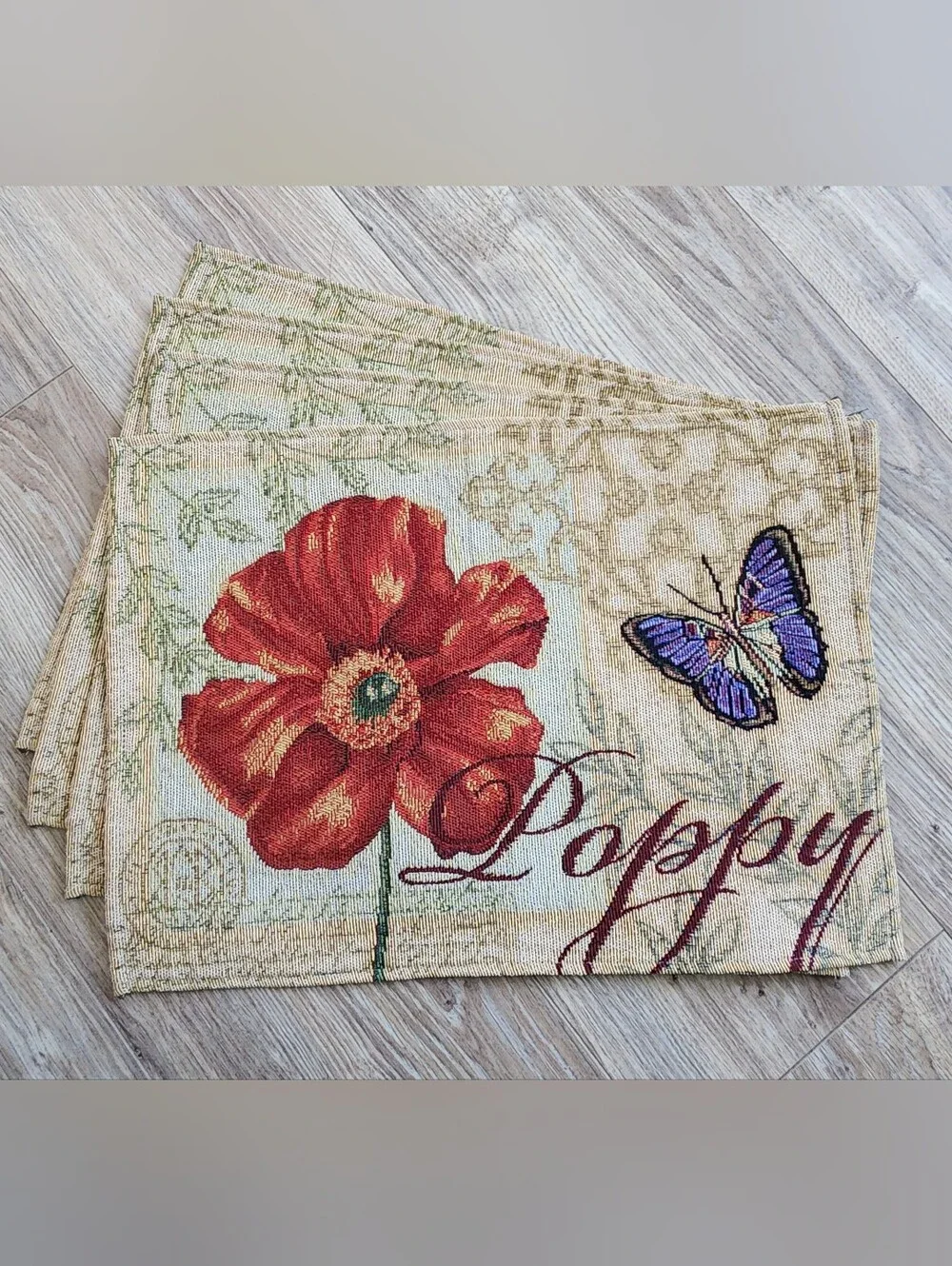 SET OF 4 TAPESTRY POPPY BUTTERFLY PLACEMATS