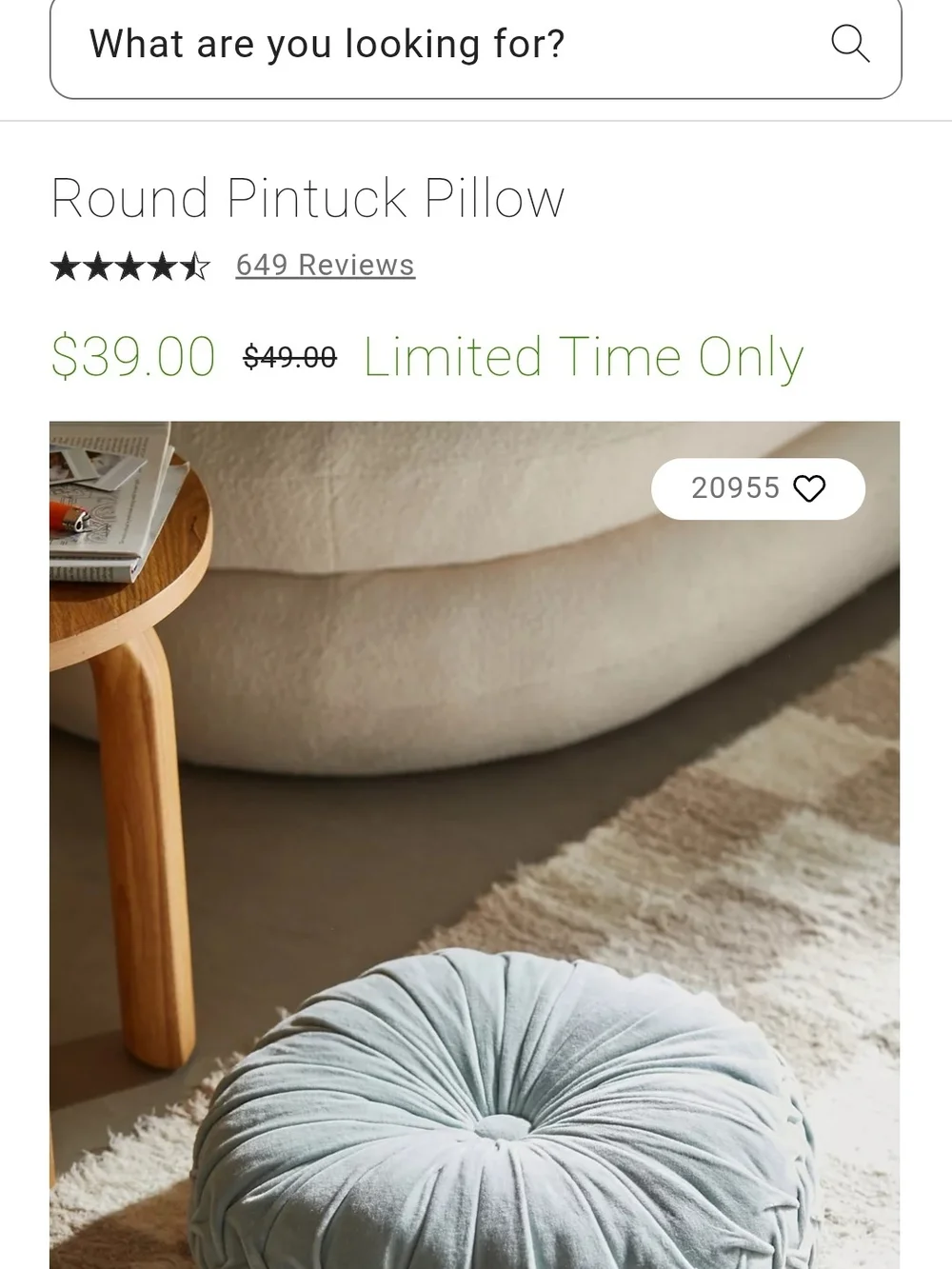 Urban Outfitters touch pillows dimension