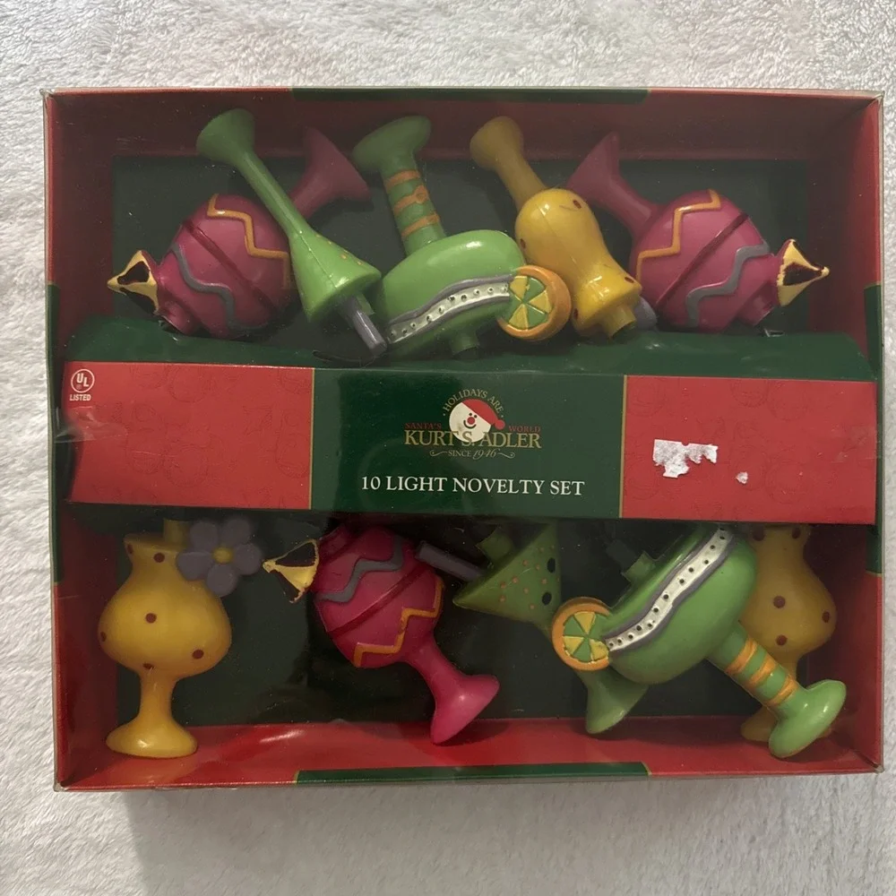 Vntg Kurt Adler Novelty String Light Set * Summer Cocktail Party Glasses * NOS