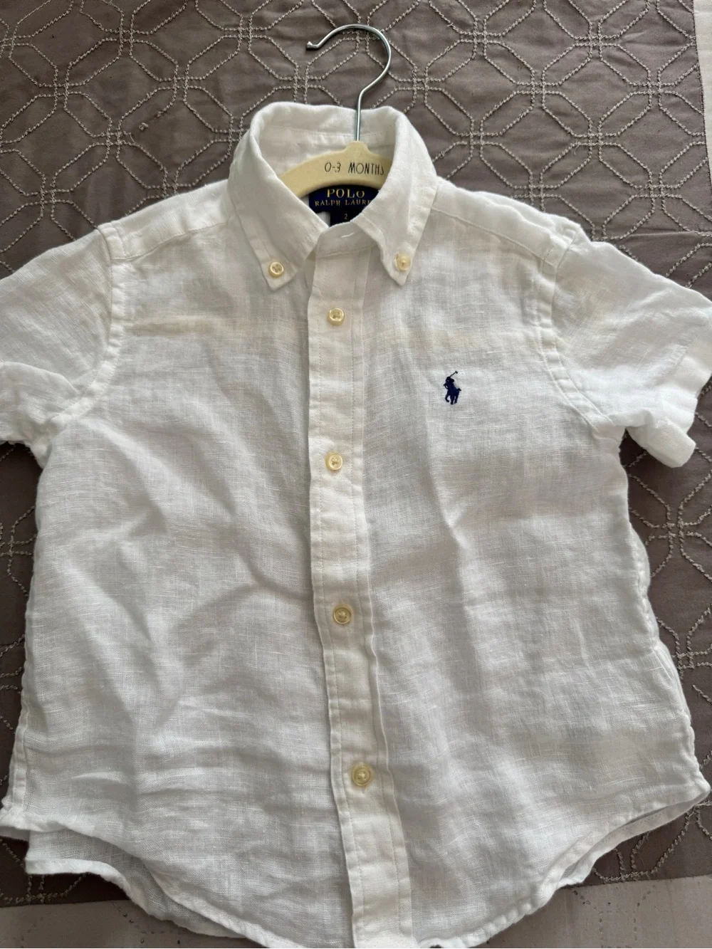Ralph Lauren White Short-Sleeve Button-Down Shirt with Navy Logo