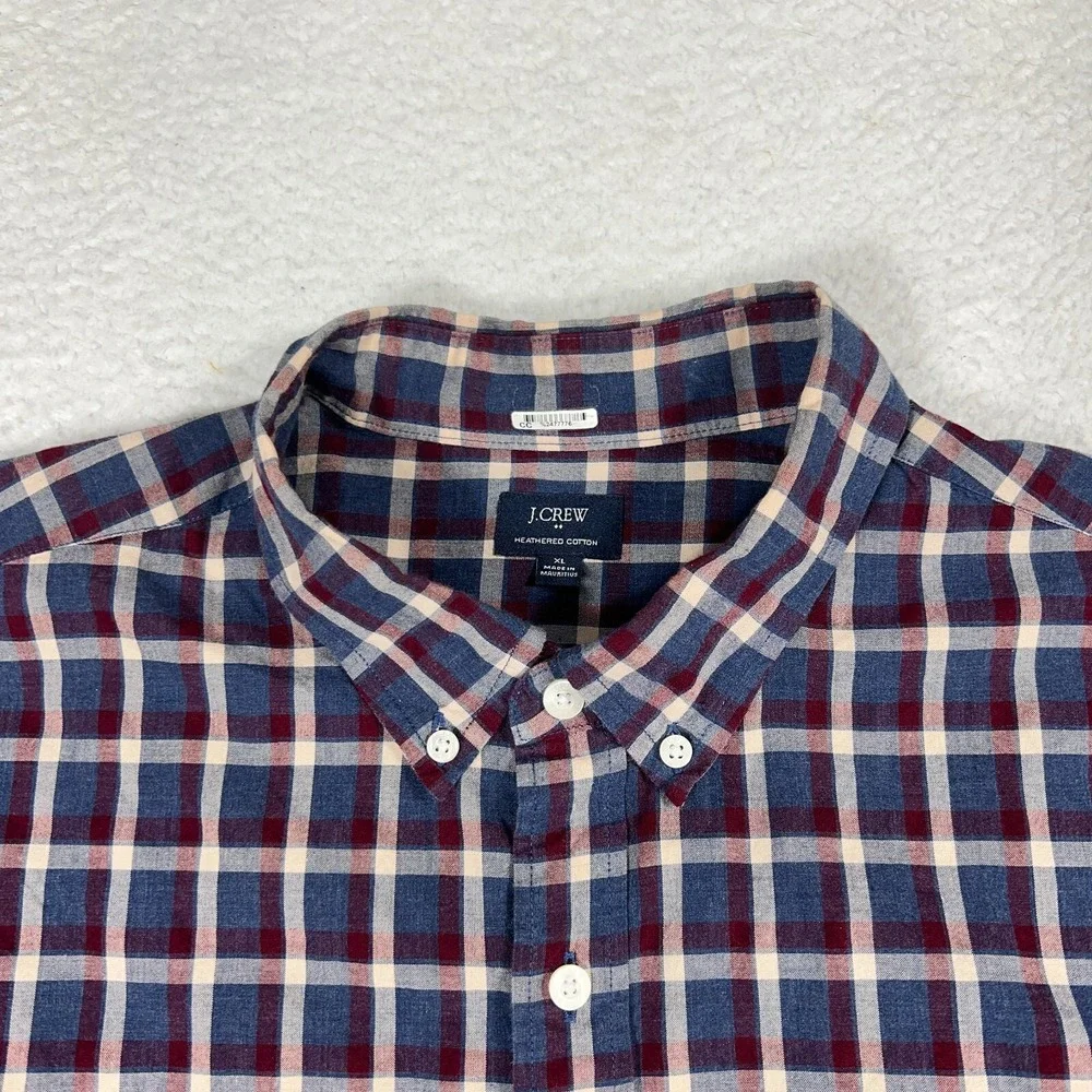 J Crew Mens Button Down Shirt XL Blue Plaid Heather Cotton Pocket Long Sleeve