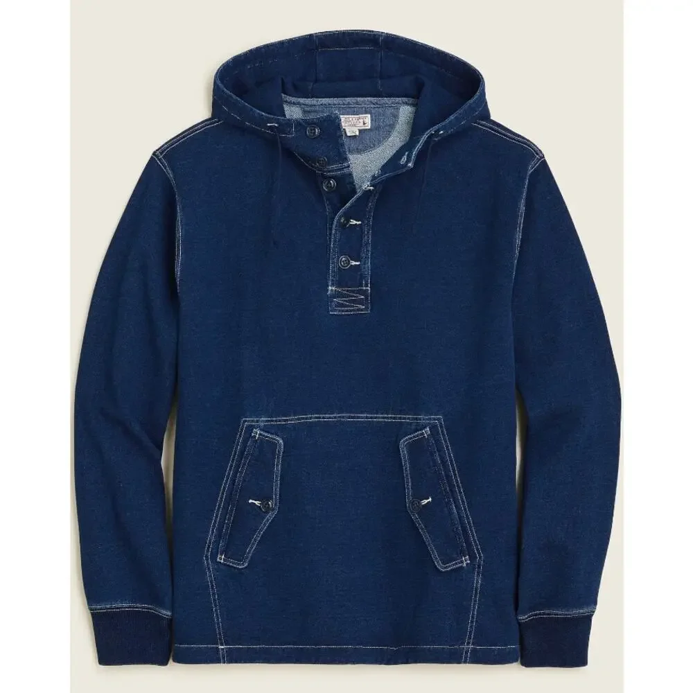 J.Crew WALLACE & BARNES Indigo-Dyed French Terry Anorak Sweatshirt Hoodie Blue L