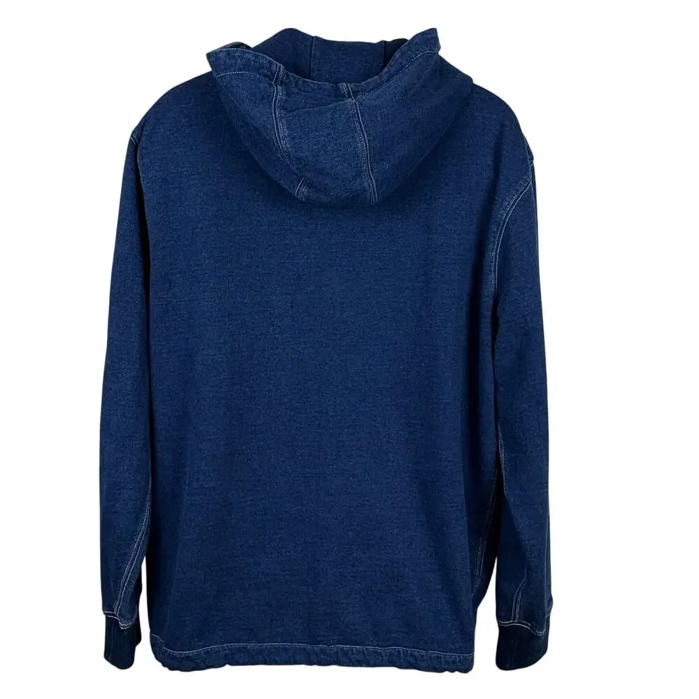 J.Crew WALLACE & BARNES Indigo-Dyed French Terry Anorak Sweatshirt Hoodie Blue L