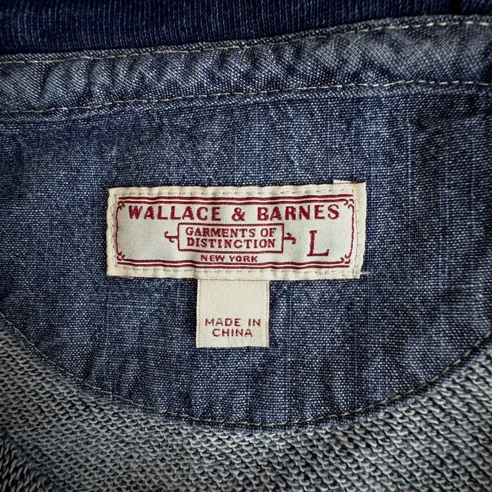J.Crew WALLACE & BARNES Indigo-Dyed French Terry Anorak Sweatshirt Hoodie Blue L