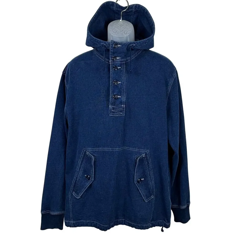 J.Crew WALLACE & BARNES Indigo-Dyed French Terry Anorak Sweatshirt Hoodie Blue L