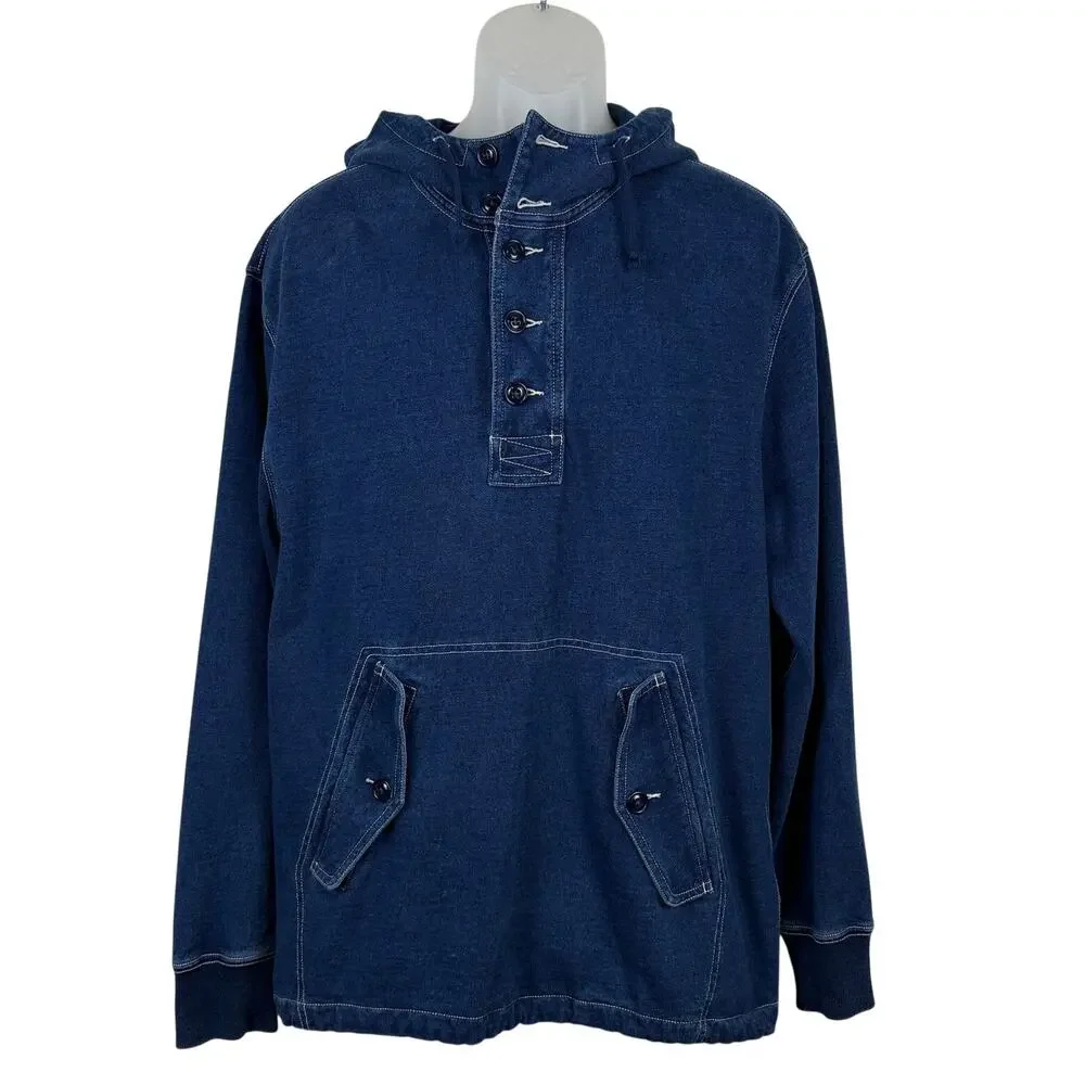 J.Crew WALLACE & BARNES Indigo-Dyed French Terry Anorak Sweatshirt Hoodie Blue L