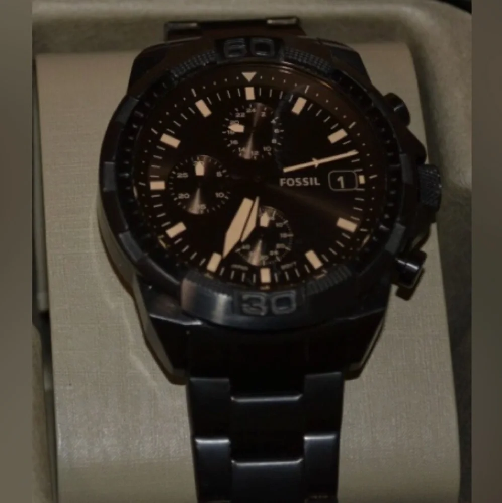 FOSSIL FS5851 CHRONOGRAPH BLACK ‎ BRACELET WATCH EUC