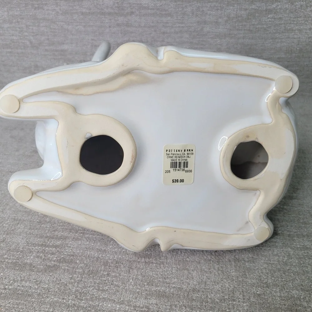 Pottery Barn Ceramic Reindeer White Glazed Christmas Decor Buck Figurine NEW