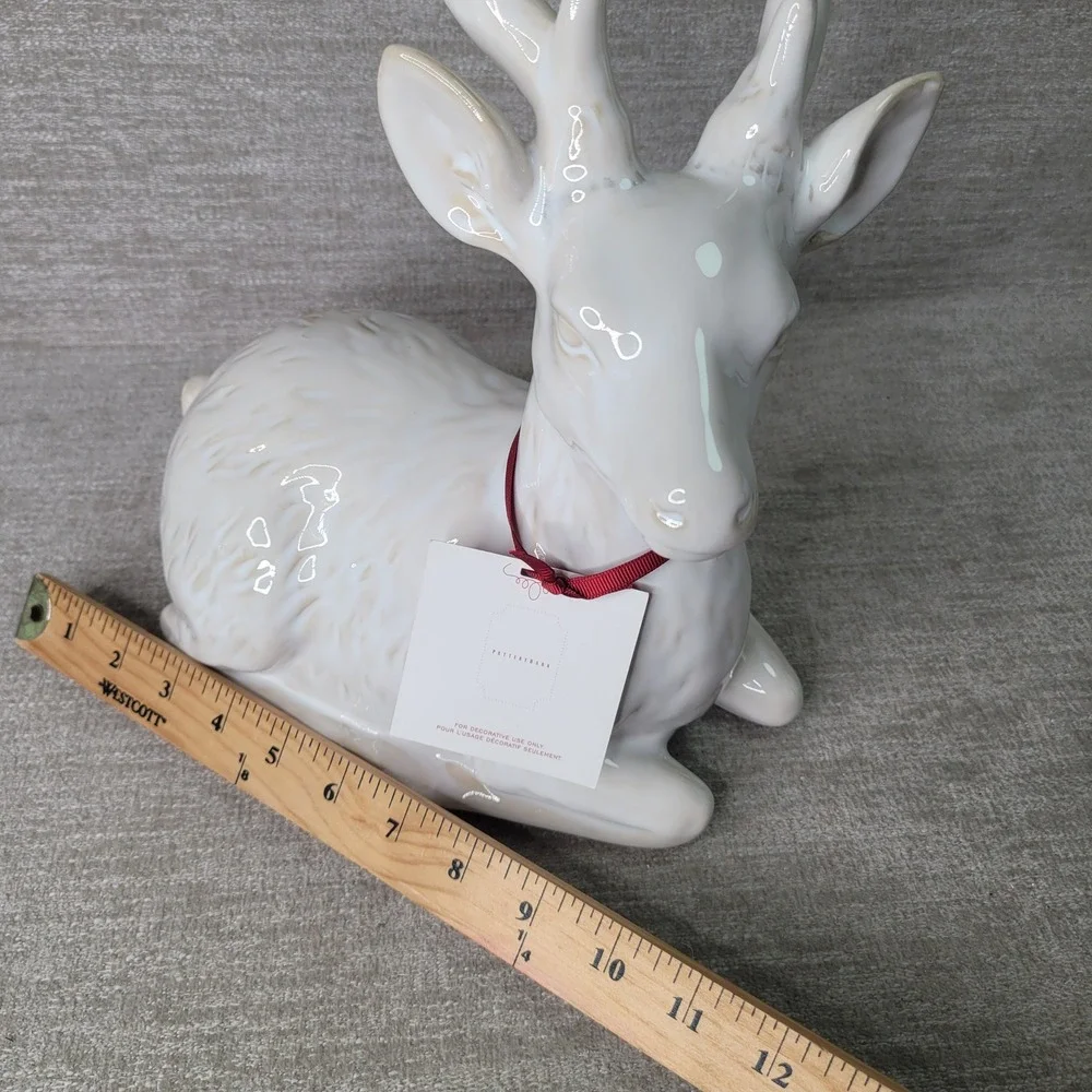Pottery Barn Ceramic Reindeer White Glazed Christmas Decor Buck Figurine NEW