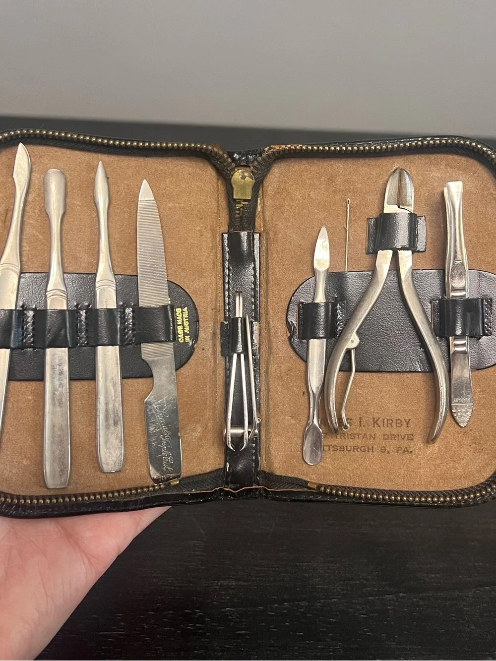 VTG Austrian Manicure Grooming Set Top Grain Cowhide Leather Case MCM