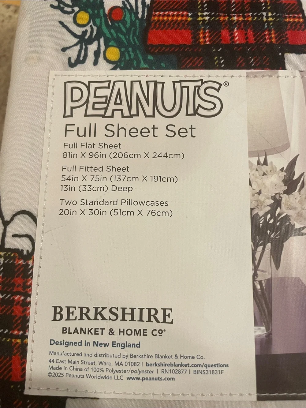 NWT Berkshire Christmas Peanuts Snoopy Full Sheet Set