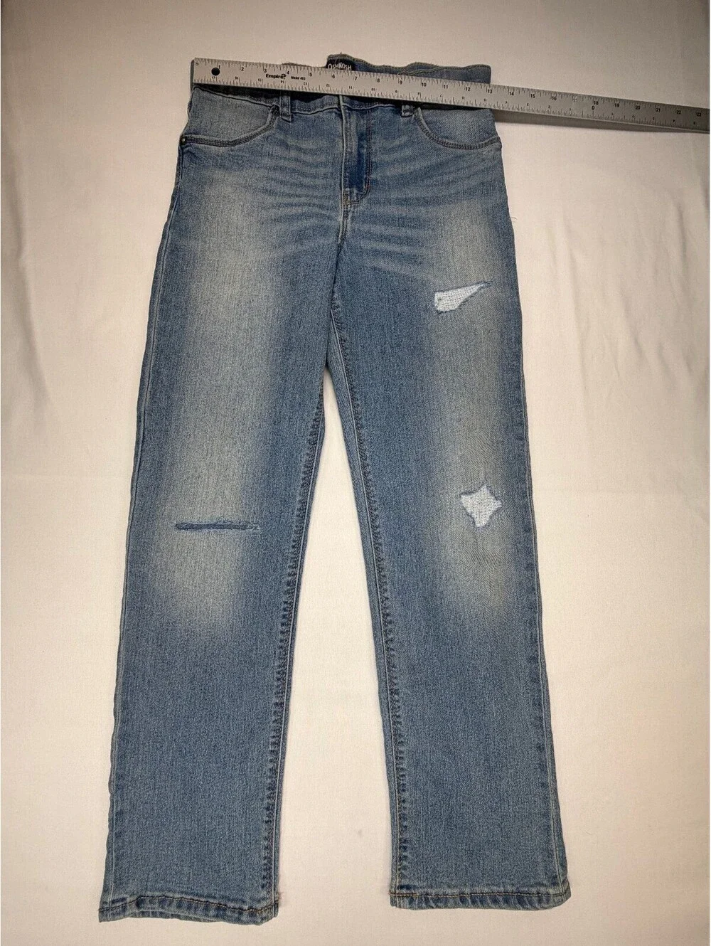 OshKosh Boy's Straight Jeans Distressed Light Wash Size 12 Blue