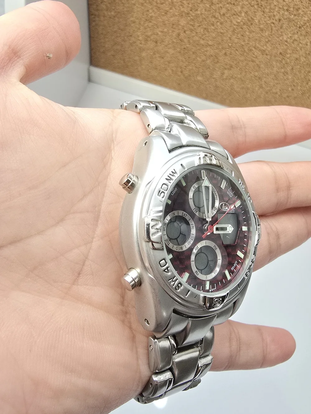 B.U.M. Equipment Men's Chronograph Silver & Red Watch