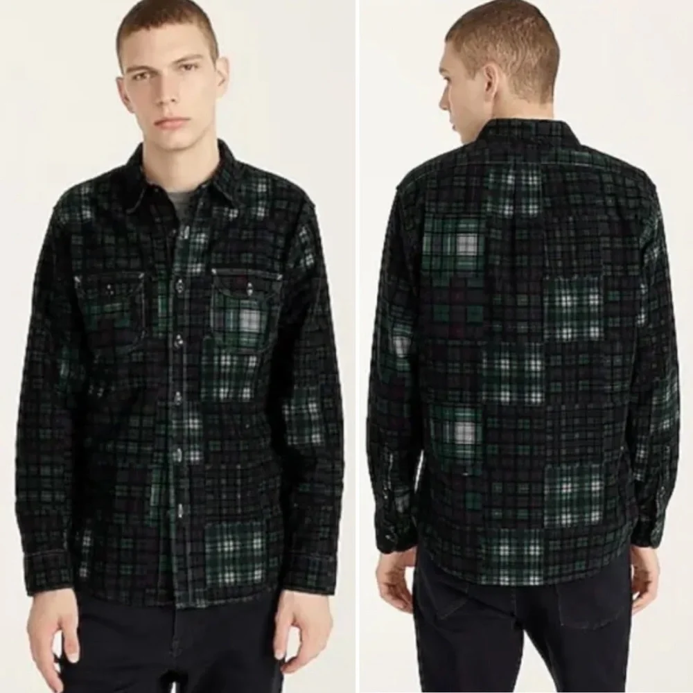 J. Crew Garment Dyed Corduroy Workshirt Large blue green plaid shirt shacket‎