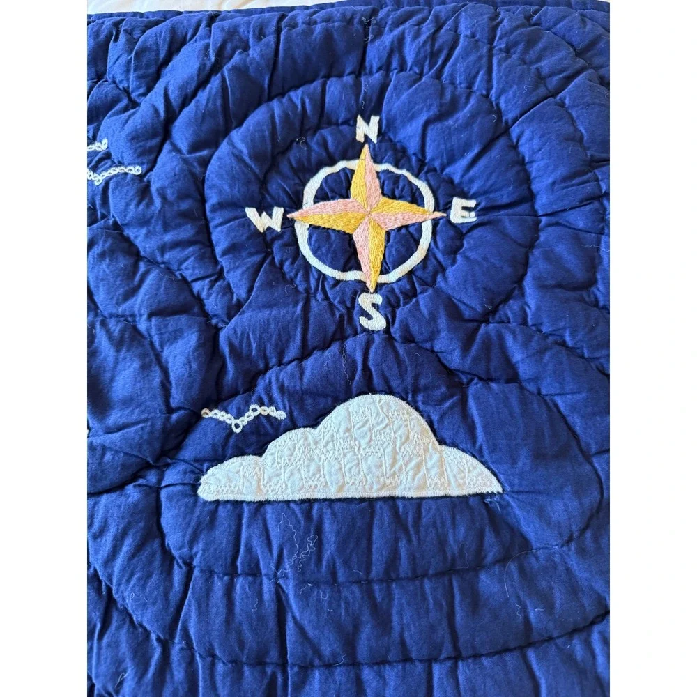 Pottery Barn Kids Pillow Shams Set of‎ 2 Navy Blue EUC Quilted Celestial Sun