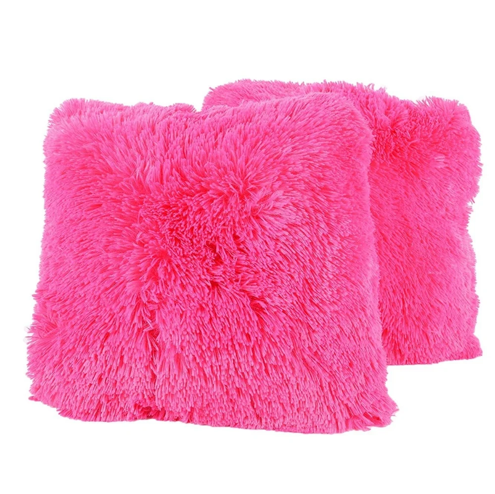 Plush Pillow Faux Fur Soft and Comfy Throw Pillow (Pack of 2),‎ Hot Pink. 18x18