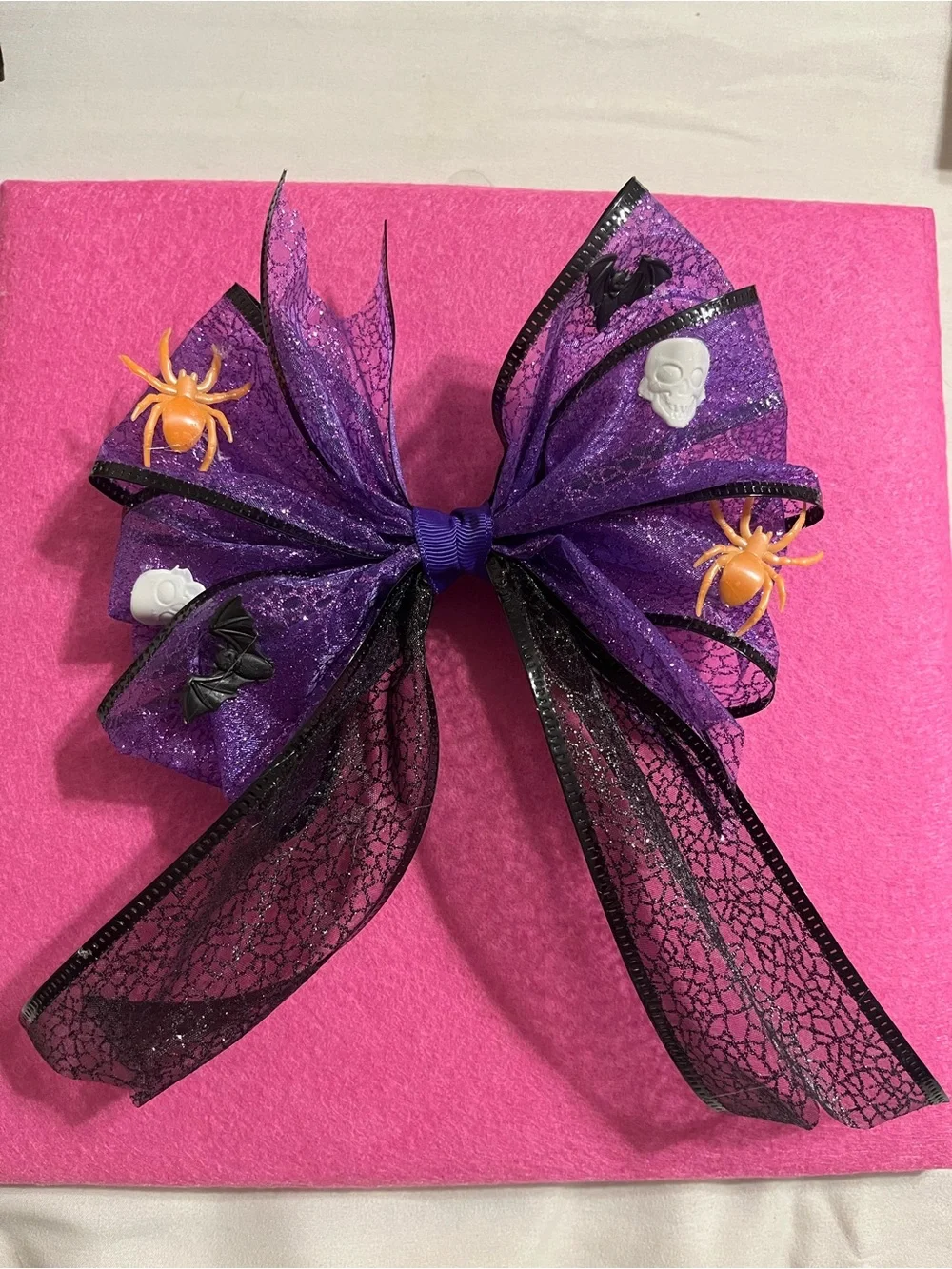 Handmade Halloween Spider & Skull Decorative Bow - Purple