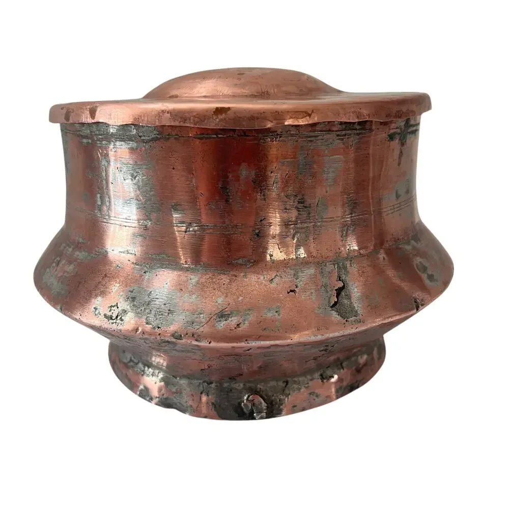 Vintage‎ Hand Hammered Copper Cooking Pot w Lid Rustic Farmhouse Primitive Decor