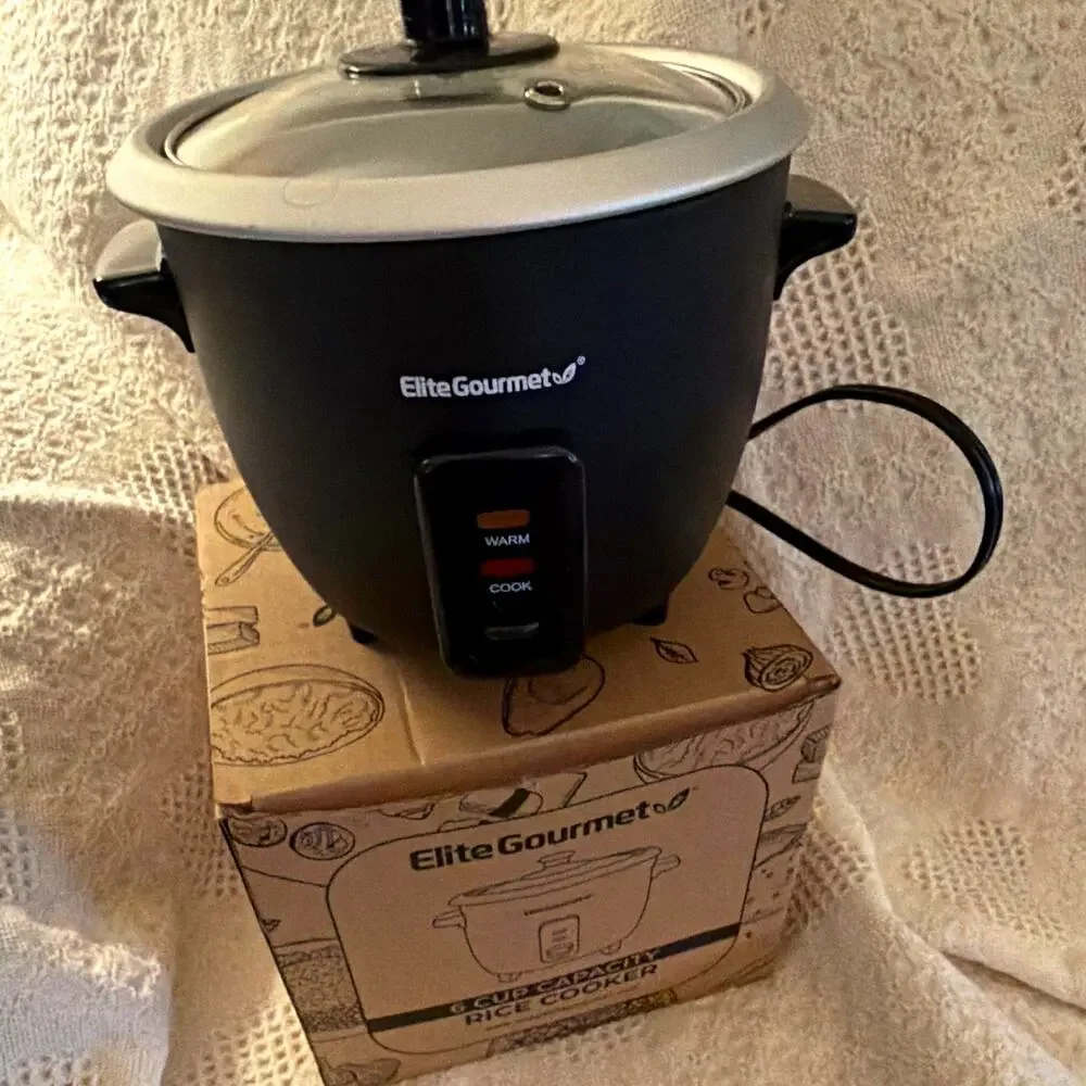 6 Cup Electric Rice Cooker ERC003B 300W Black w/ Glass Lid Elite Gourmet