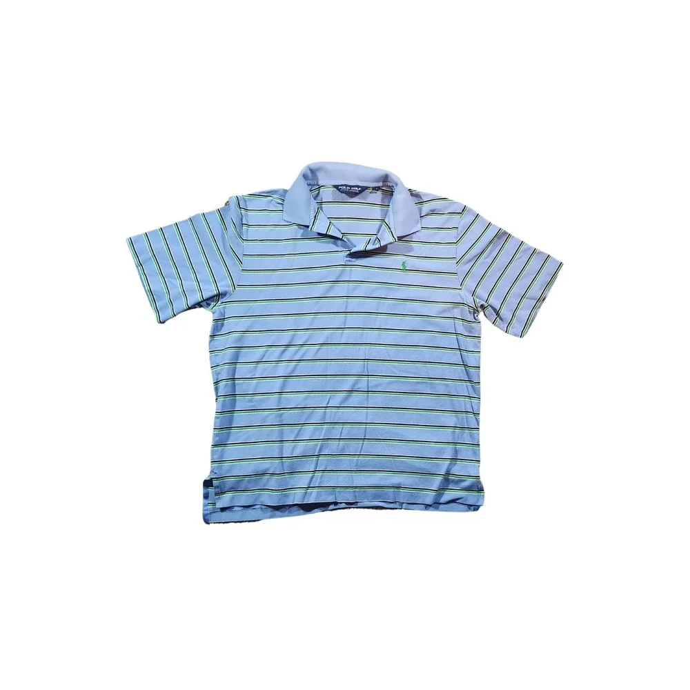 Polo Golf Ralph Lauren Mens Size Large Blue Striped Short Sleeve‎ Shirt