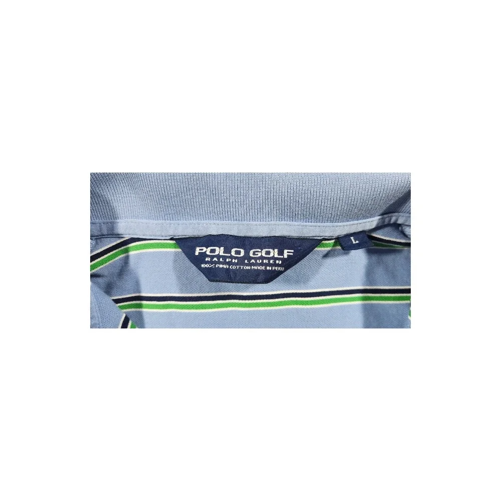 Polo Golf Ralph Lauren Mens Size Large Blue Striped Short Sleeve‎ Shirt