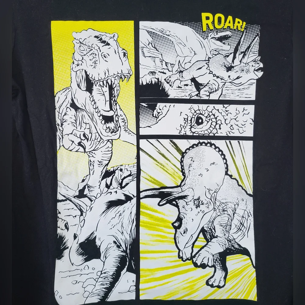 Children's Place Boys Black White Dino Comic Graphic‎ Long Sleeve Tee Sz L 10/12