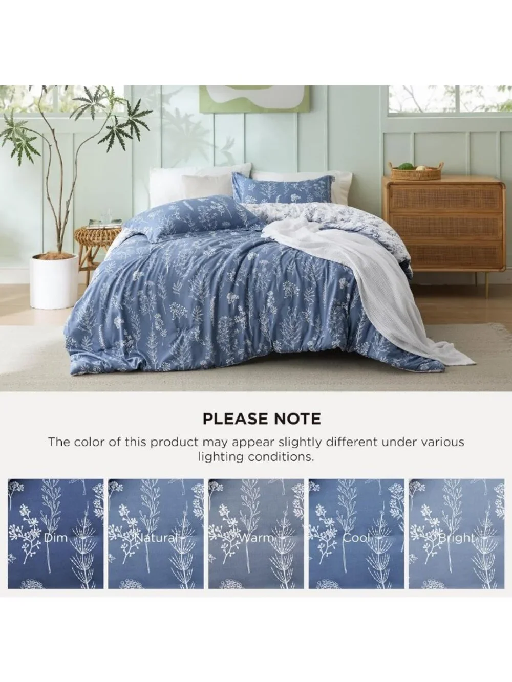 Floral Reversible Comforter Set - Cute Queen Bedding in Infinity Blue Design