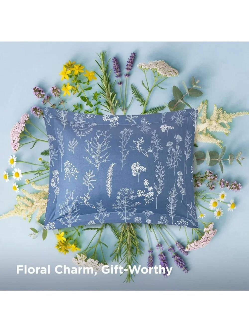 Floral Reversible Comforter Set - Cute Queen Bedding in Infinity Blue Design