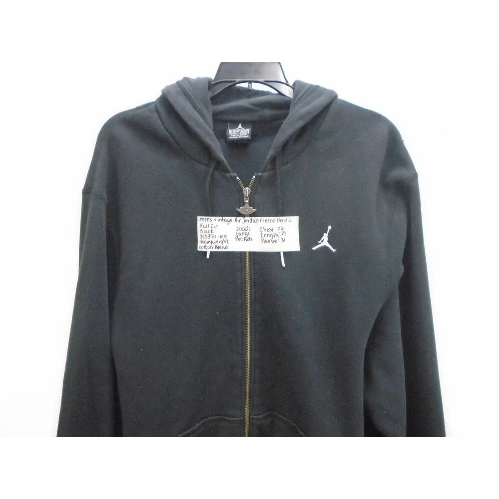 Vintage Air Jordan Men's Large Black Heavyweight Full Zip Fleece Hoodie 2000s