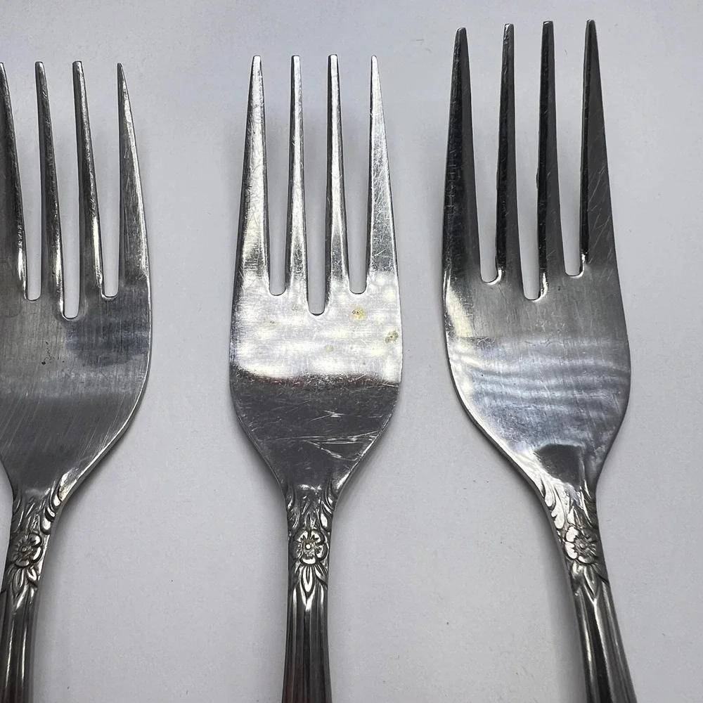 Stanley Roberts Dream Rose Stainless 6 Salad Forks Rogers Co Japan Vintage 70s