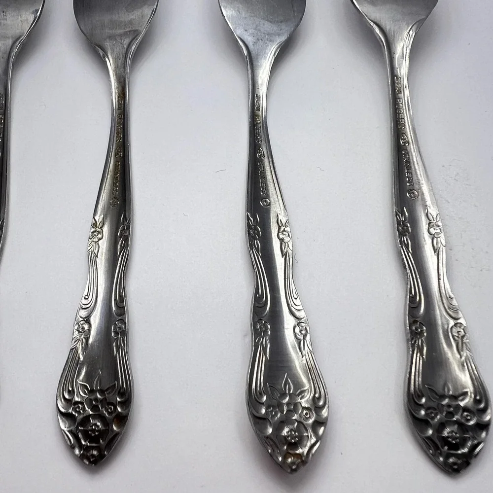 Stanley Roberts Dream Rose Stainless 6 Salad Forks Rogers Co Japan Vintage 70s