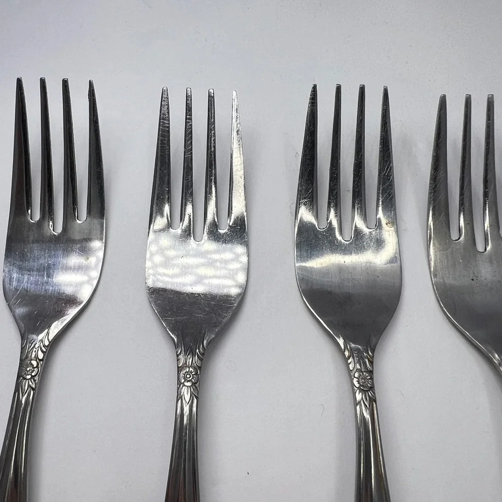 Stanley Roberts Dream Rose Stainless 6 Salad Forks Rogers Co Japan Vintage 70s