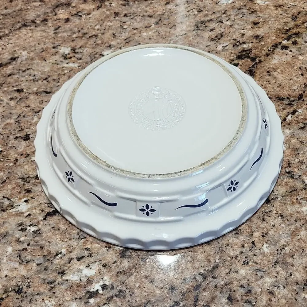 Longaberger Blue Woven Heritage Pie Plate Cream & Blue Ceramic Baking Dish USA