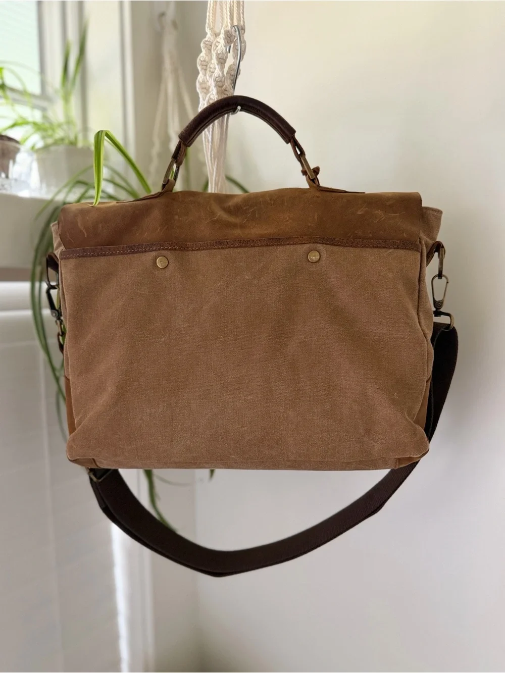 Wilsons Leather Vintage Canvas Laptop Messenger Bag Briefcase Satchel Brown
