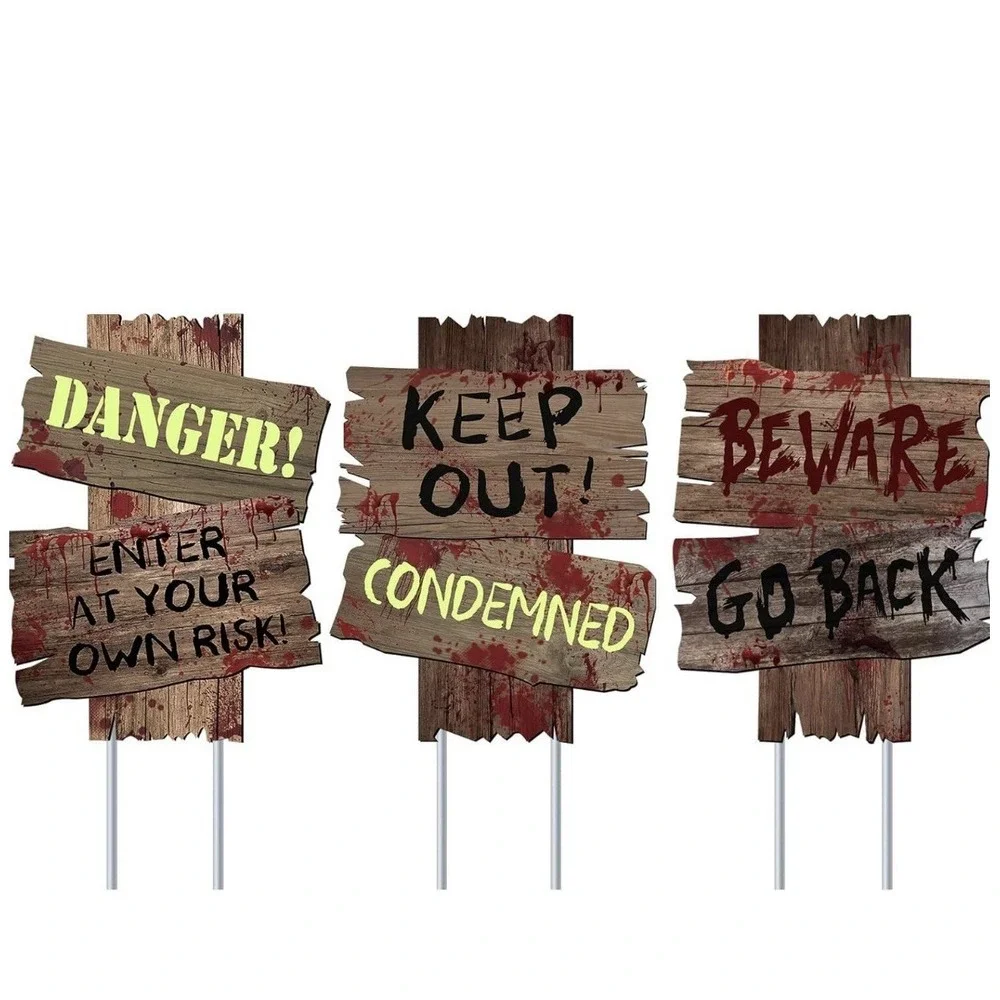 3 Halloween Yard Signs With Stakes Scary Keep Out Danger