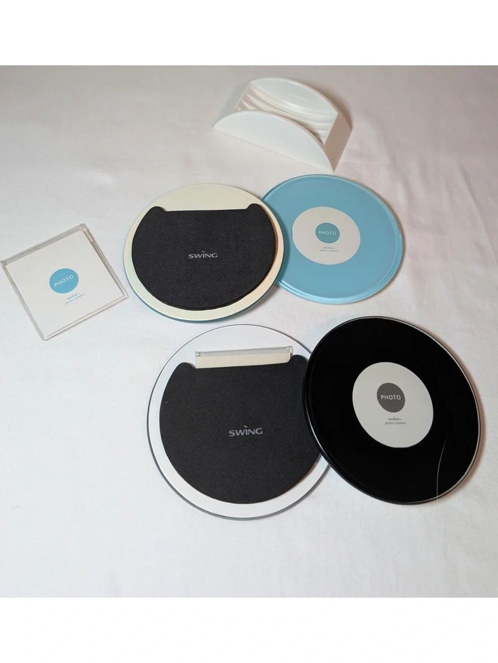 Set of 4 Vintage Swing Photo Frames - Blue and Black Vinyl Record Style